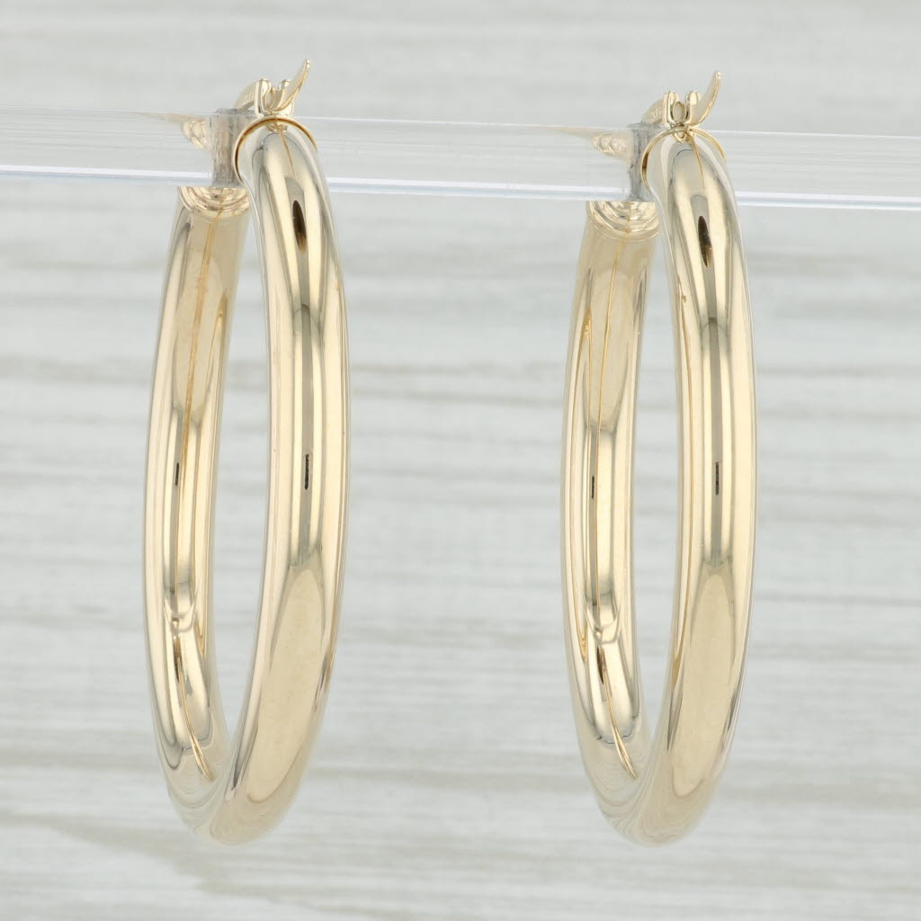 Light Gray New Round Hoop Earrings 14k Yellow Gold 4 x 39mm Pierced Hoops
