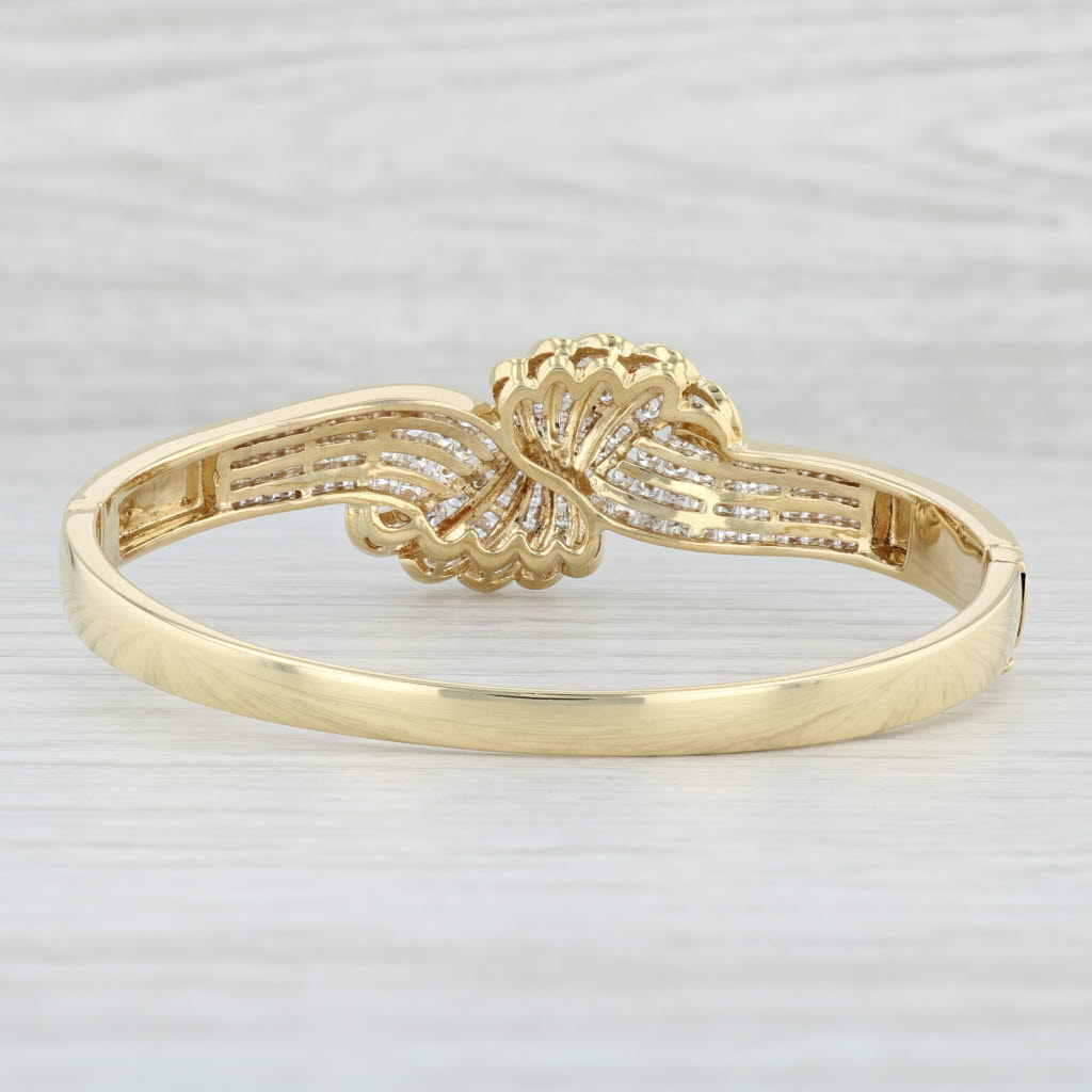 Light Gray 2.90ctw Diamond Bow Bangle Bracelet 18k Yellow Gold 7"