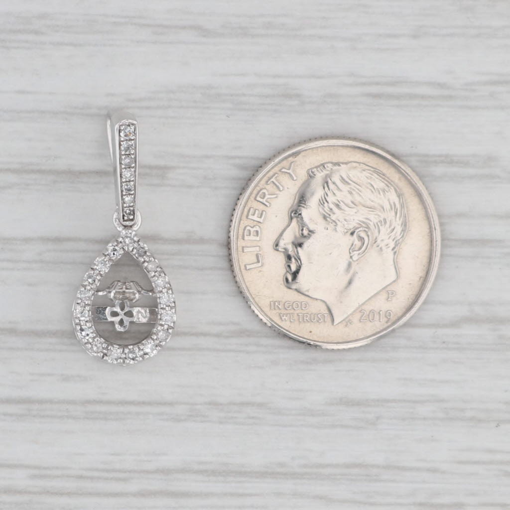 Light Gray 0.18ctw Moving Diamond Teardrop Pendant 14k White Gold