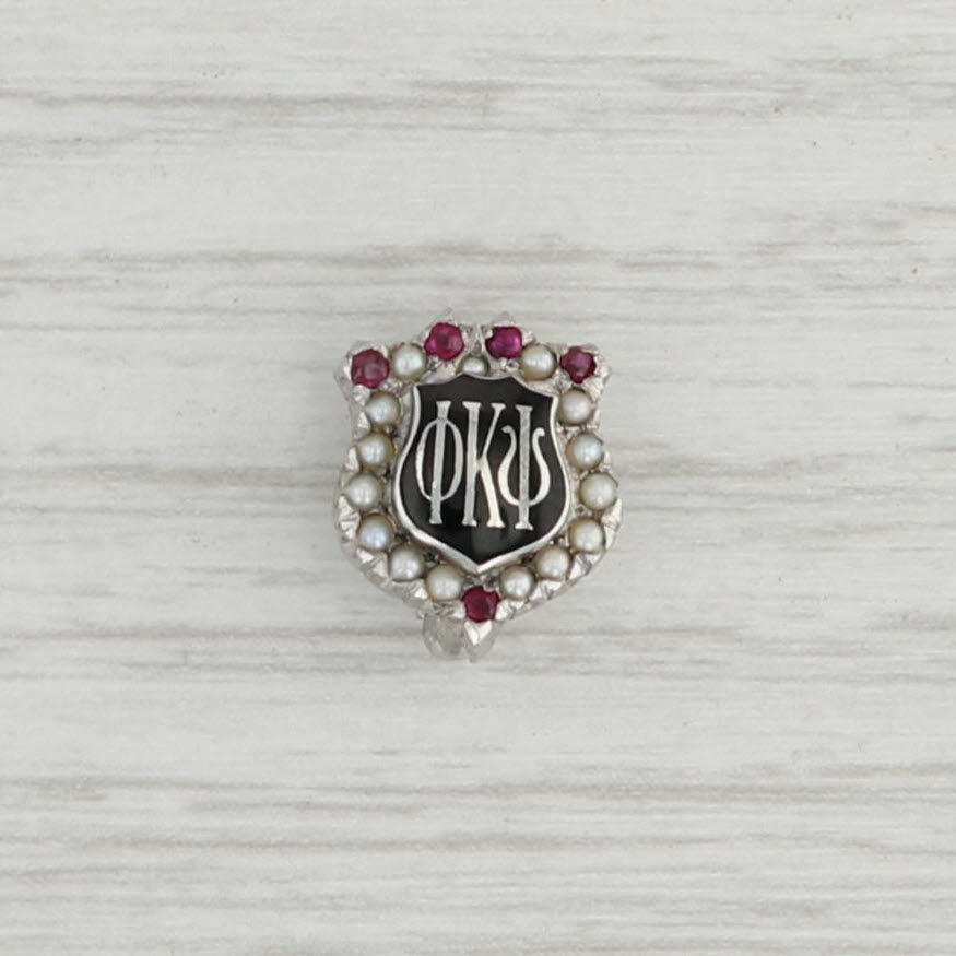 Light Gray Phi Kappa Psi Sweetheart Pin 10k White Gold Pearl Synthetic Ruby