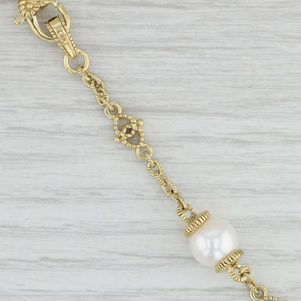 Light Gray Judith Ripka Pink Topaz Pearl Station Necklace 18k Yellow Gold Cable Chain 16.5"