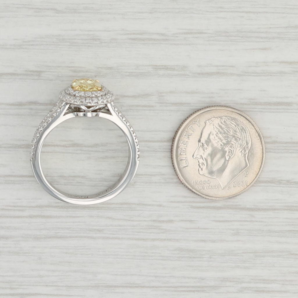 Light Gray 1.41ctw Oval Yellow Diamond Halo Ring 950 Platinum Size 5.75 GIA Engagement