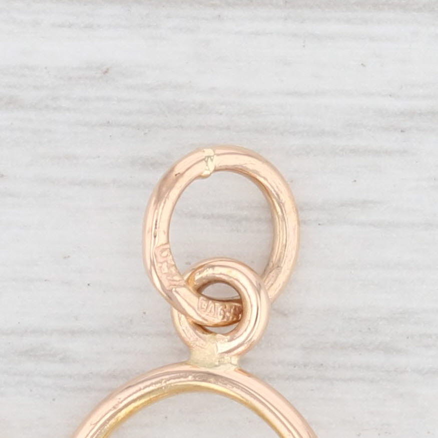 Light Gray Vintage Blue Glass French Horn Charm 18k Yellow Gold Pendant