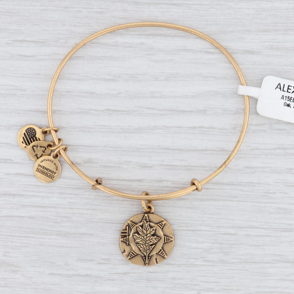 Light Gray New Alex and Ani Oak Flower Bangle Charm Bracelet Rafaelian Gold Expandable
