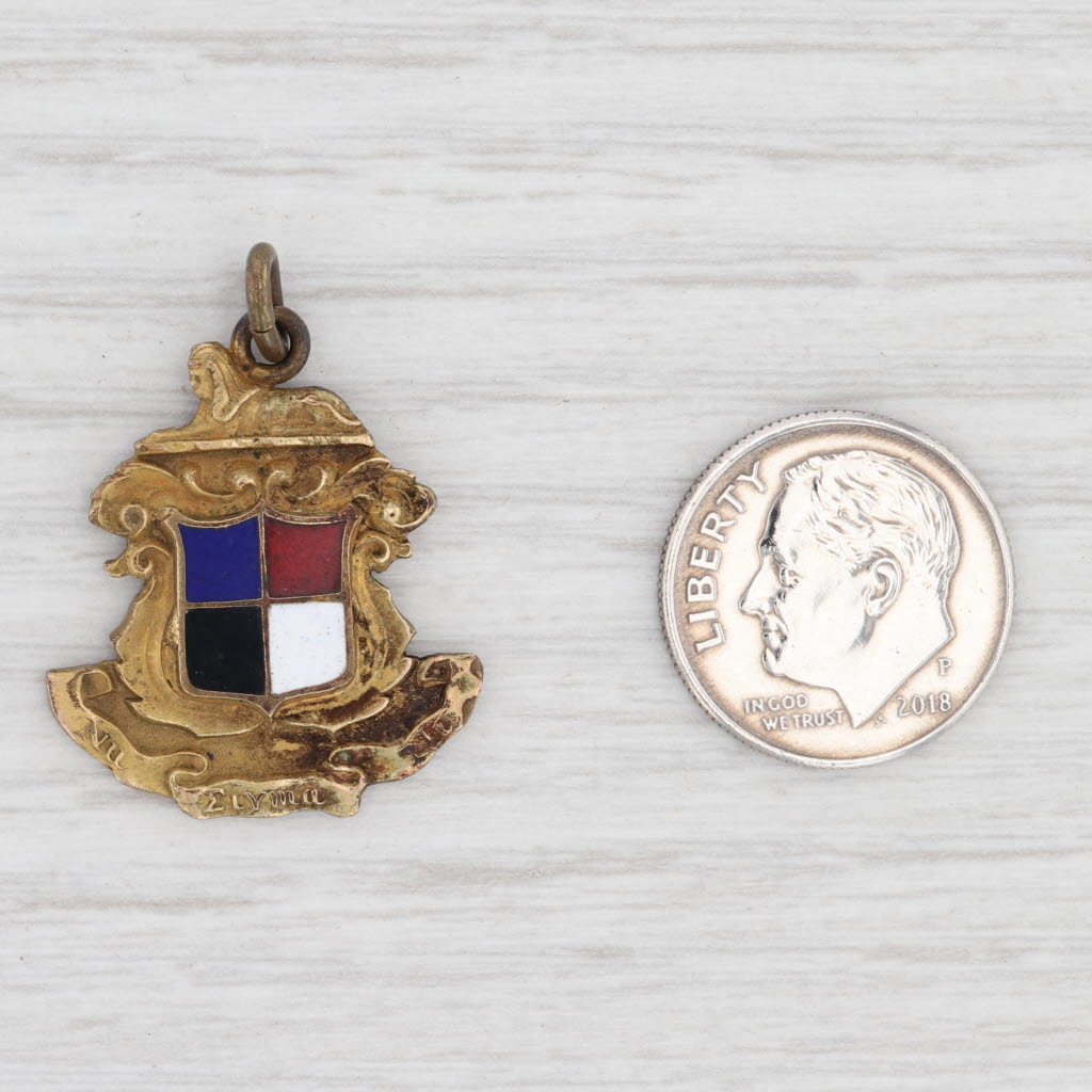Light Gray Nu Epsilon Nu Coat of Arms Crest Charm Vintage Fraternity Keepsake