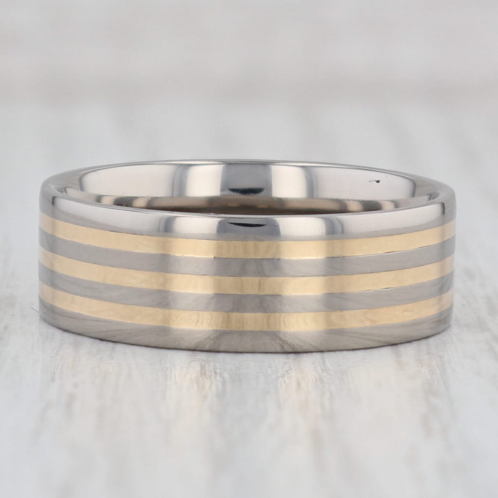 Gray New Men's Titanium Ring Size 12.5 Wedding Band 2-Toned Striped