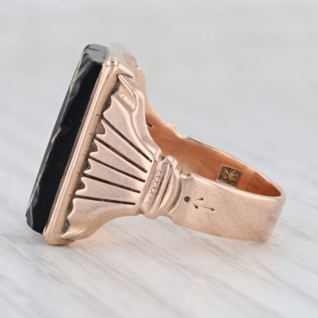 Light Gray Victorian Old English "B" Onyx Signet Ring 10k Rose Gold Size 9.25-9.5
