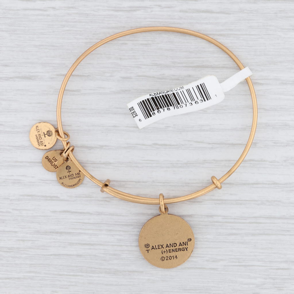 Light Gray New Alex and Ani Initial Q Bangle Charm Bracelet Rafaelian Gold Expandable