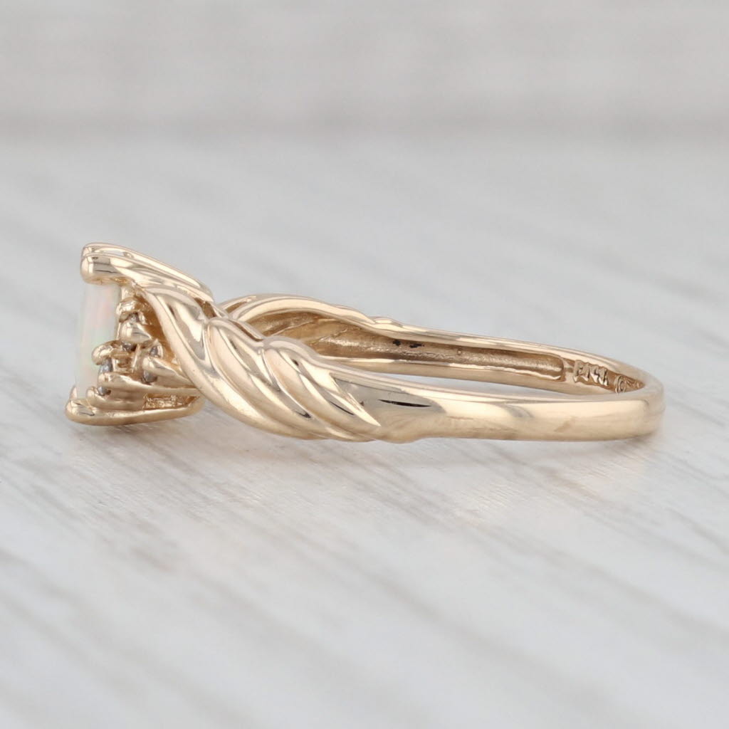 Light Gray Opal Diamond Ring 14k Yellow Gold Size 7 October Birthstone