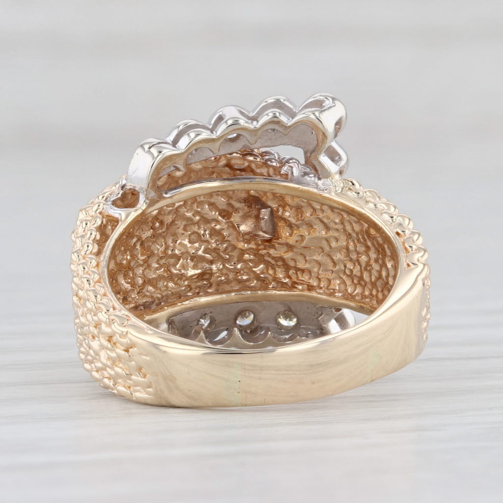 Light Gray 0.13ctw Diamond Belt Buckle Ring 14k White Yellow Gold Statement Size 7.75