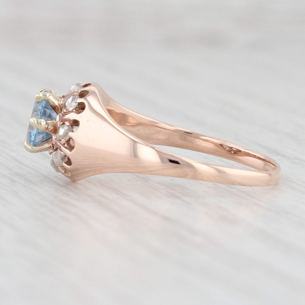 Light Gray Antique 0.88ctw Blue Synthetic Spinel Diamond Halo Ring 10k Rose Gold Size 7.5