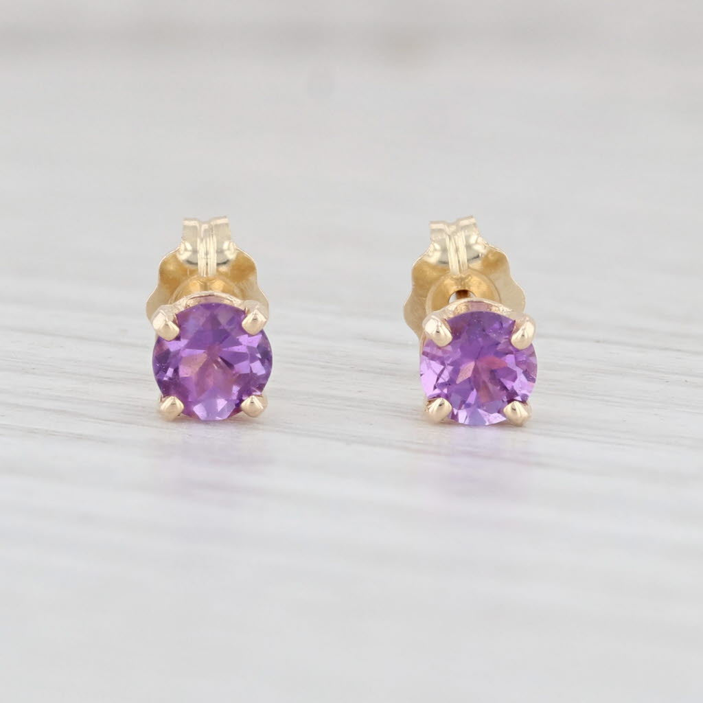 Light Gray New 0.45ctw Round Amethyst Stud Earrings 14k Yellow Gold February Birthstone