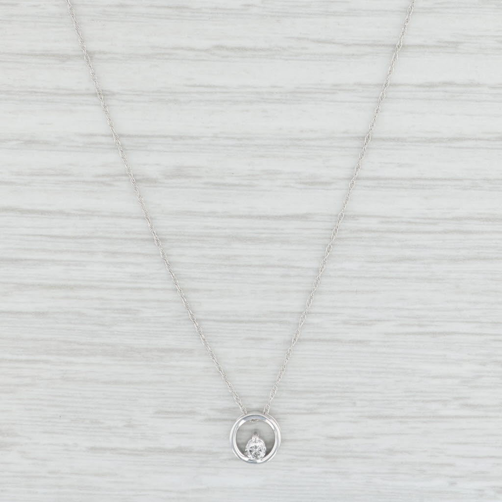 Light Gray New 0.10ct Diamond Circle Pendant Necklace 14k White Gold 18" Rope Chain
