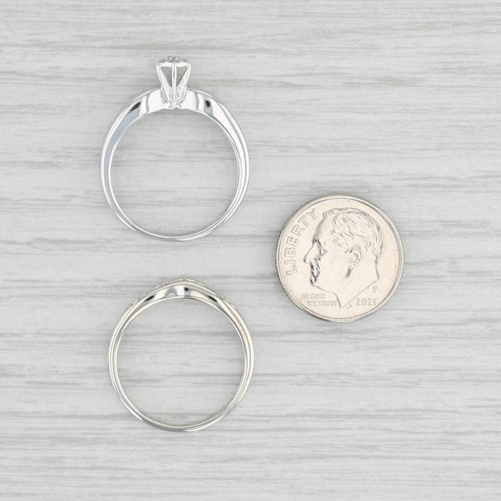 Light Gray 0.26ctw Round Engagement Ring Wedding Band Bridal Set 10k White Gold Size 7.25