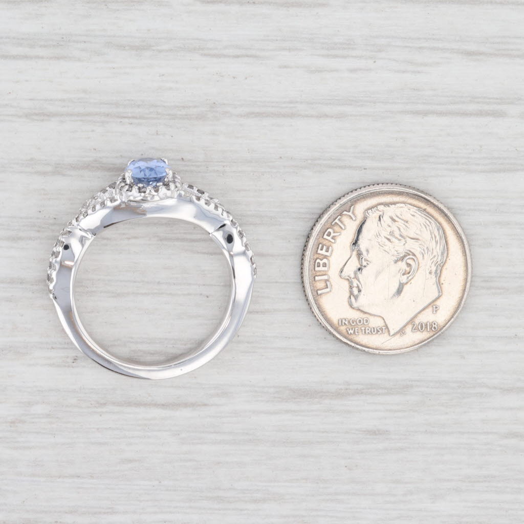 Light Gray 0.96ctw Blue Purple Sapphire Diamond Halo Ring 14k White Gold Oval Engagement