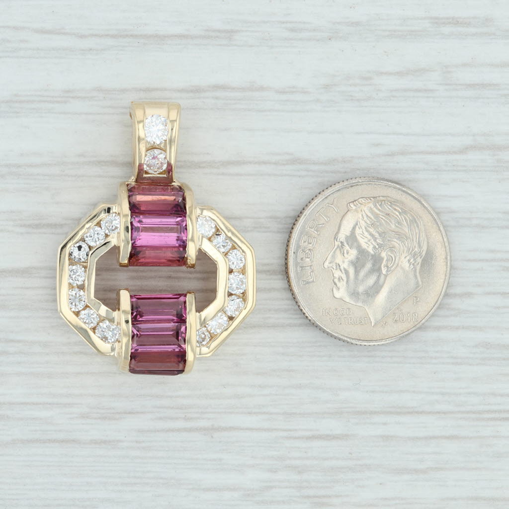 Light Gray 1.84 Garnet & Diamond Pendant 14k Yellow Gold Circle Statement