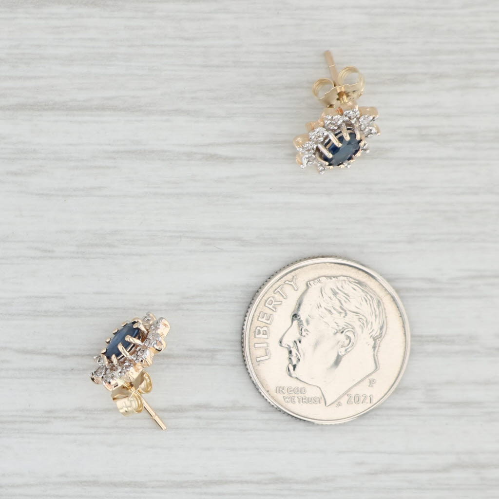 Light Gray 0.75ctw Blue Sapphire Diamond Halo Stud Earrings 14k Yellow Gold