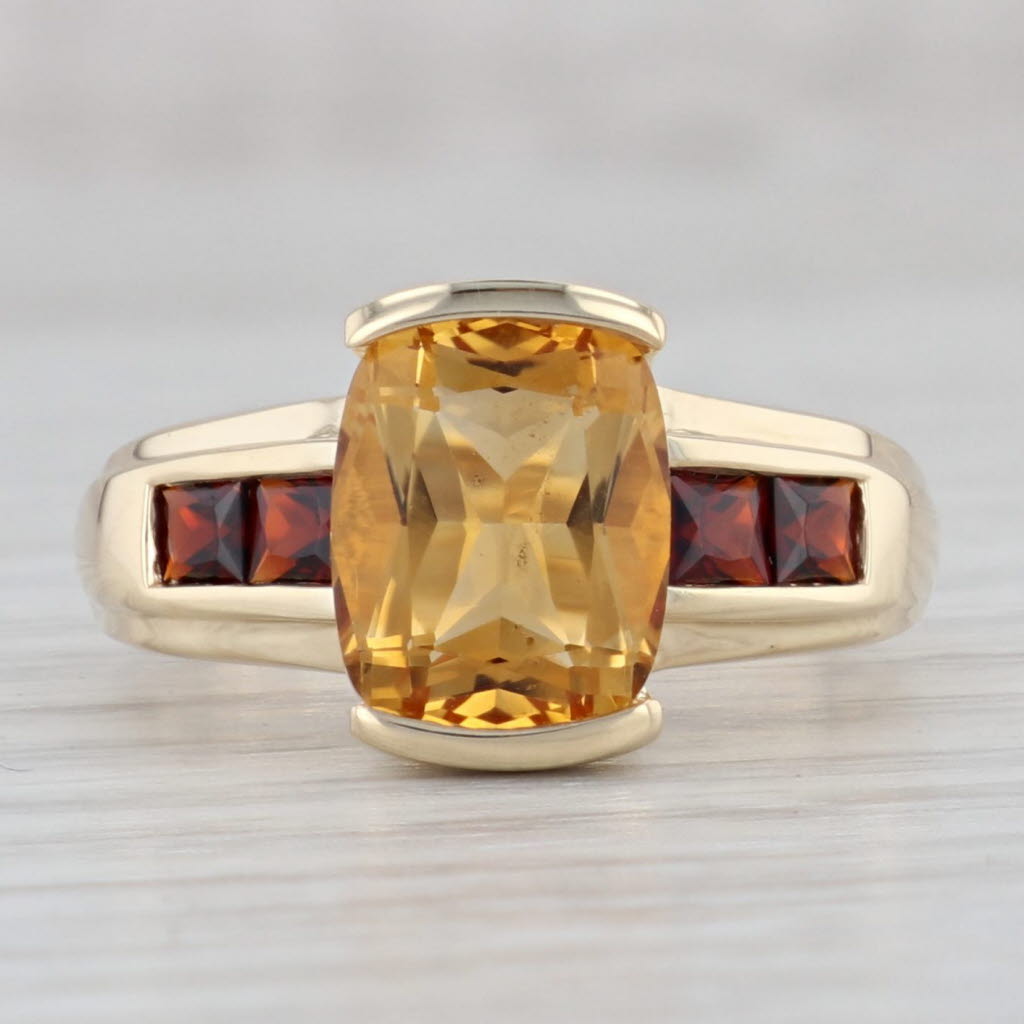 Gray 3.79ctw Orange Citrine Red Garnet Ring 10k Yellow Gold Size 7.25