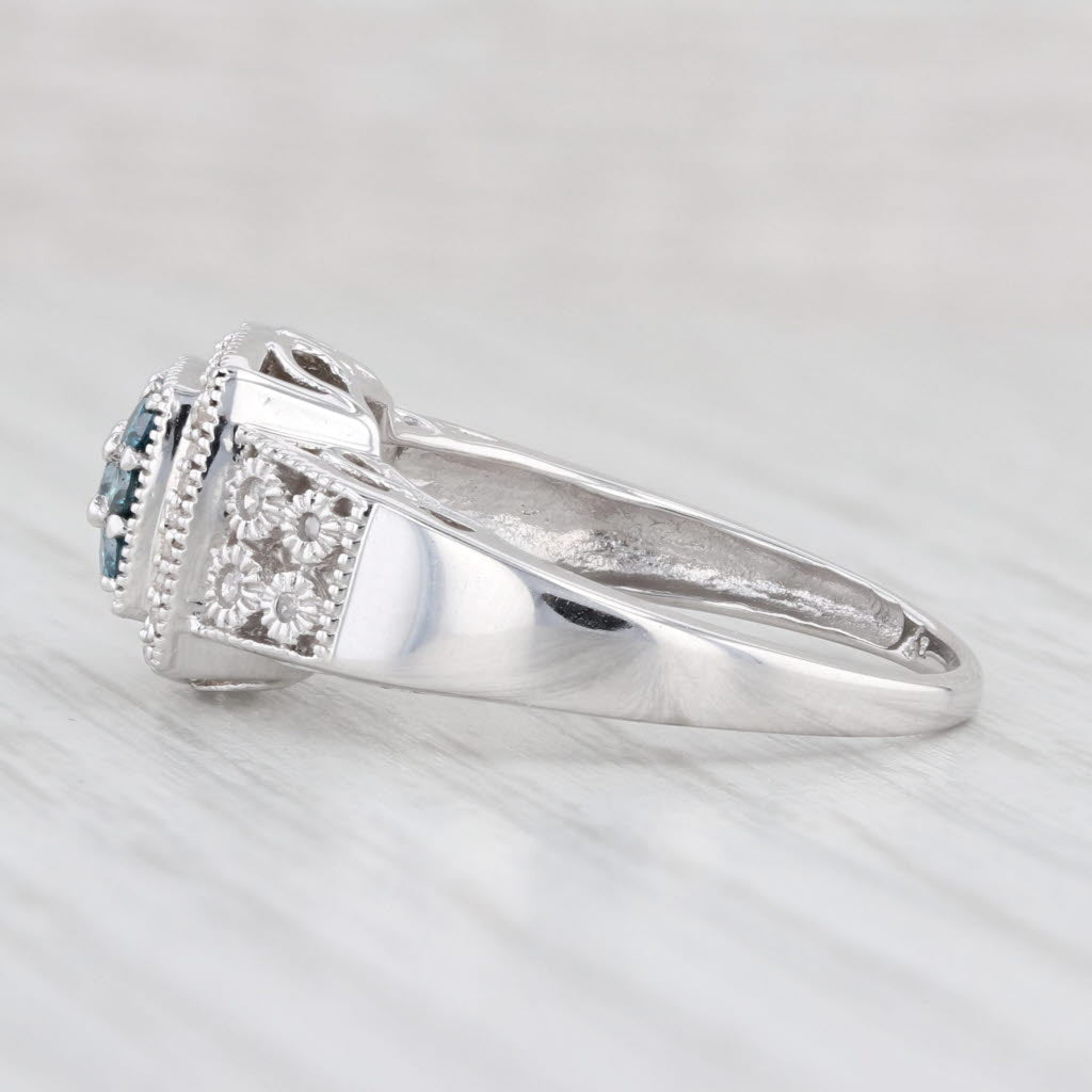 Light Gray 0.36ctw Blue White Diamond Cluster Halo Ring 10k White Gold Size 9.25