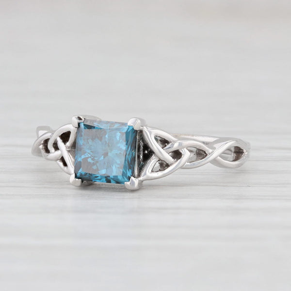 Light Gray 1ct Blue Princess Diamond Solitaire Engagement Ring 18k Gold Sz 6.5 Celtic Knots