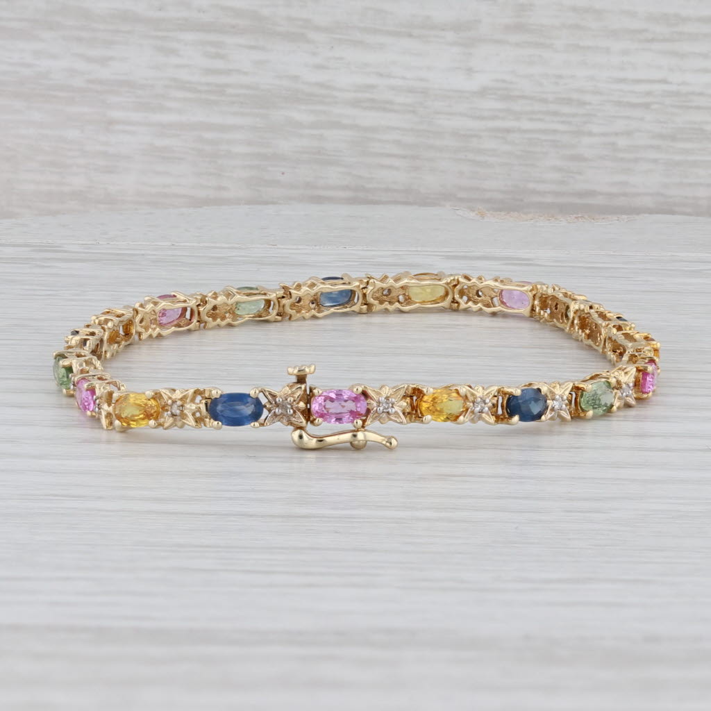 Gray 6.05ctw Natural & Lab Created Sapphire Diamond Tennis Bracelet 14k Gold 7" 4mm