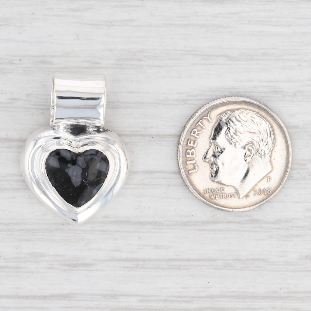 Light Gray New Black Resin Heart Pendant 925 Sterling Silver Drop