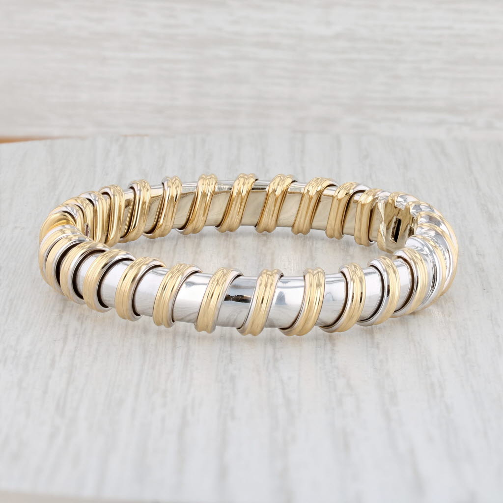 Light Gray Roberto Coin .76ctw Diamond Ruby Flexible Bangle Bracelet 18k Gold Nabucco 6.5"
