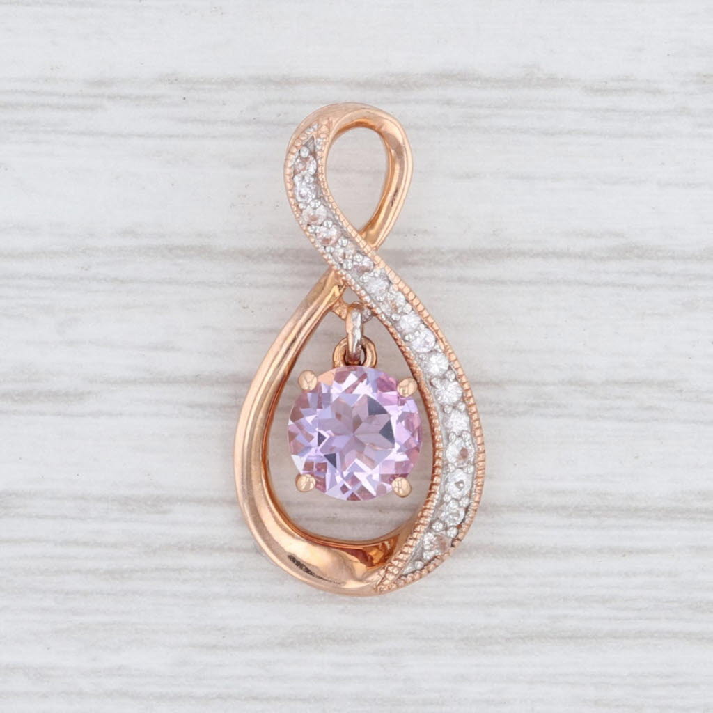 Light Gray New Floating Amethyst White Sapphire Figure 8 Pendant 14k Rose Gold