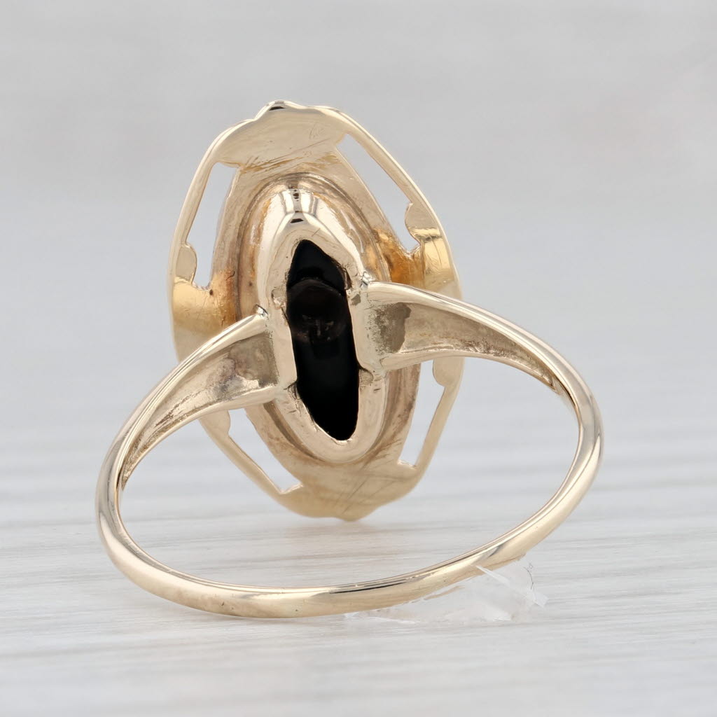 Light Gray Vintage Oval Onyx Diamond Signet Ring 10k Yellow Gold Size 8.75
