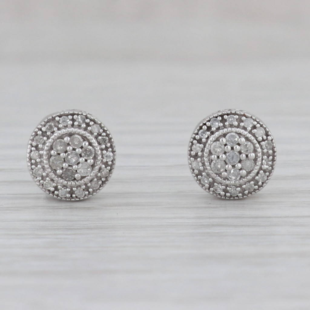 Gray 0.18ctw Diamond Halo Stud Earrings 10k White Gold Round Pierced Studs
