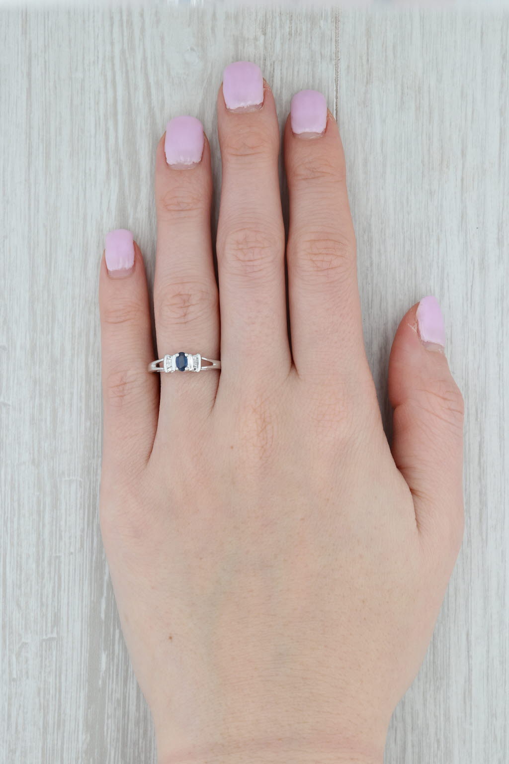 Gray 0.29ctw Blue Sapphire White Diamond Ring 14k White Gold Size 6 Oval Engagement