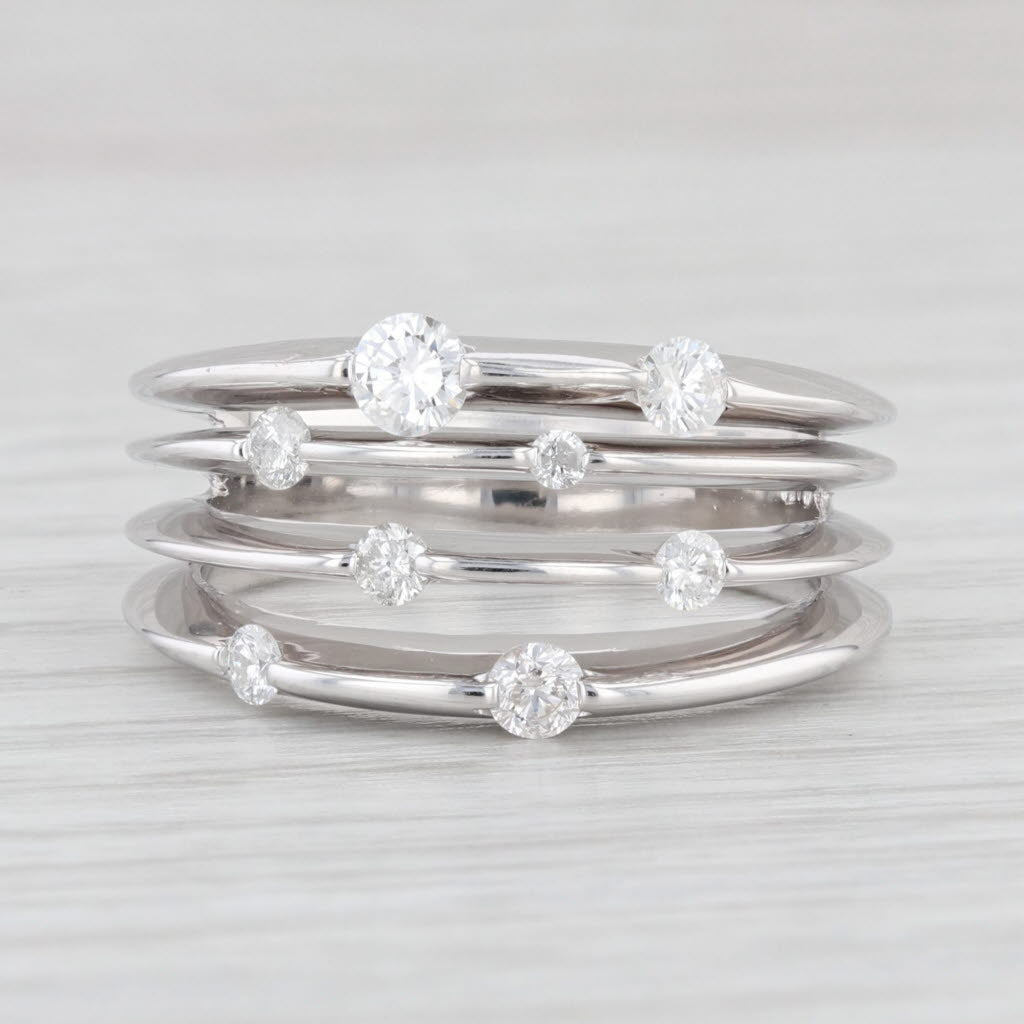 Light Gray 0.46ctw Diamond Orbit Ring 14k White Gold Cocktail Size 7 Multi-Band