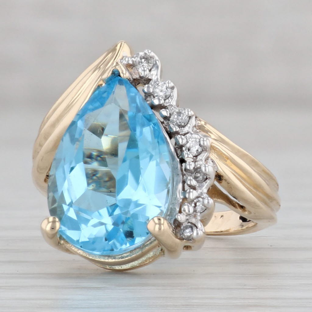 Gray 7.30ctw Teardrop Blue Topaz Diamond Ring 14k Yellow Gold Size 5 Cocktail