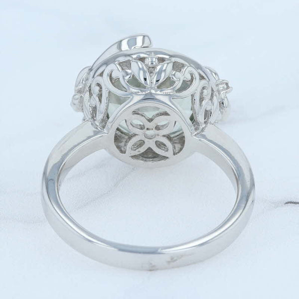 Lavender 5ct Round Green Quartz Ring Sterling Silver Diamond Accented Flowers Size 7