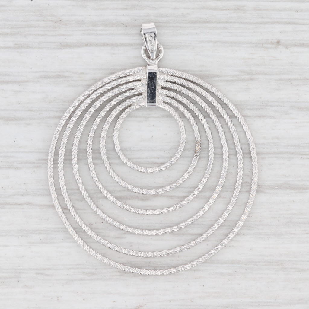 Light Gray New Circles Statement Pendant 14k White Gold 6-Ring Textured