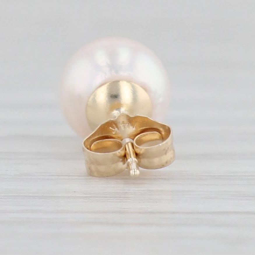 Light Gray Cultured Pearl Solitaire Stud Earrings 14k Yellow Gold June Birthstone
