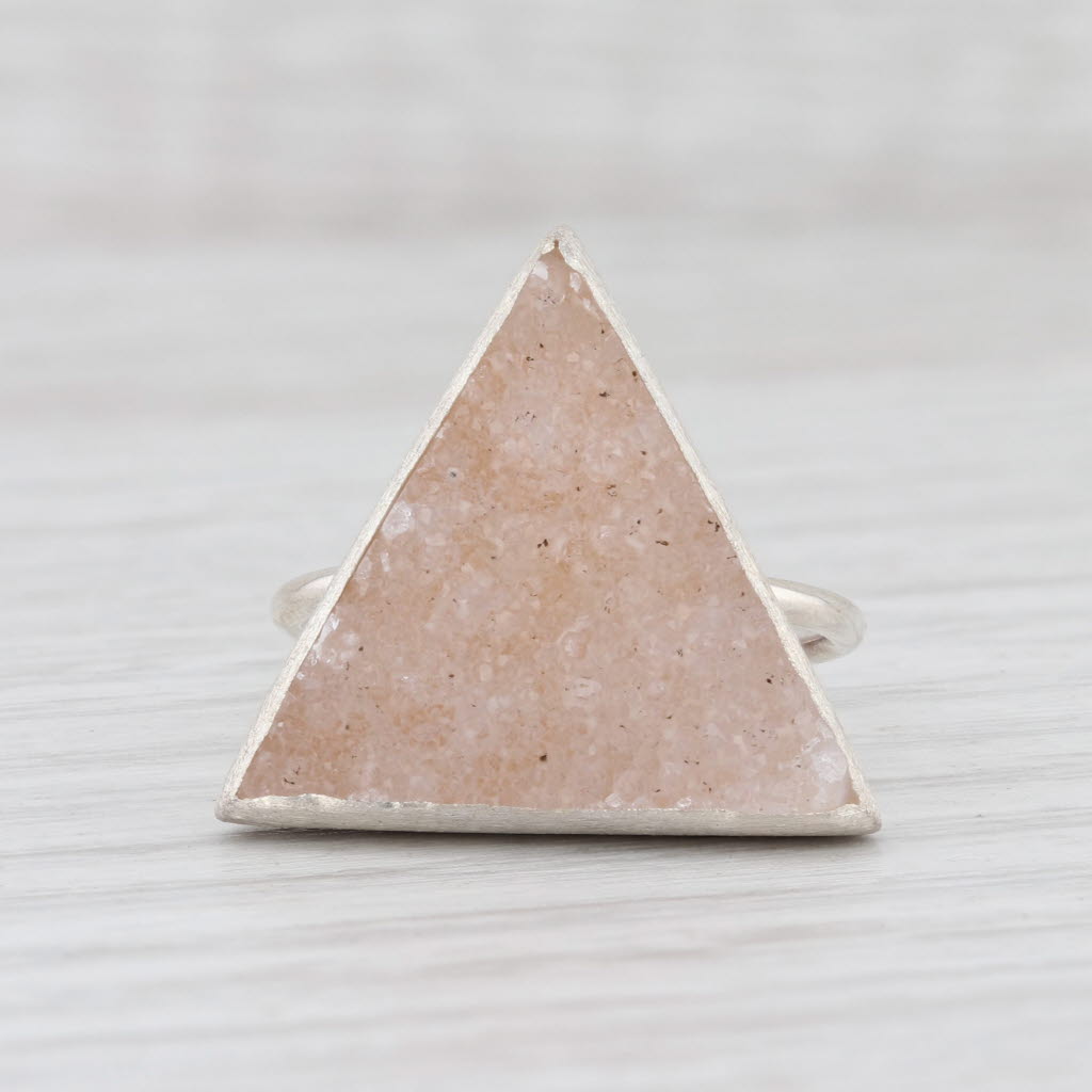 Light Gray New Nina Nguyen Trio Sand Druzy Quartz Ring Sterling Silver Size 7.25 Statement