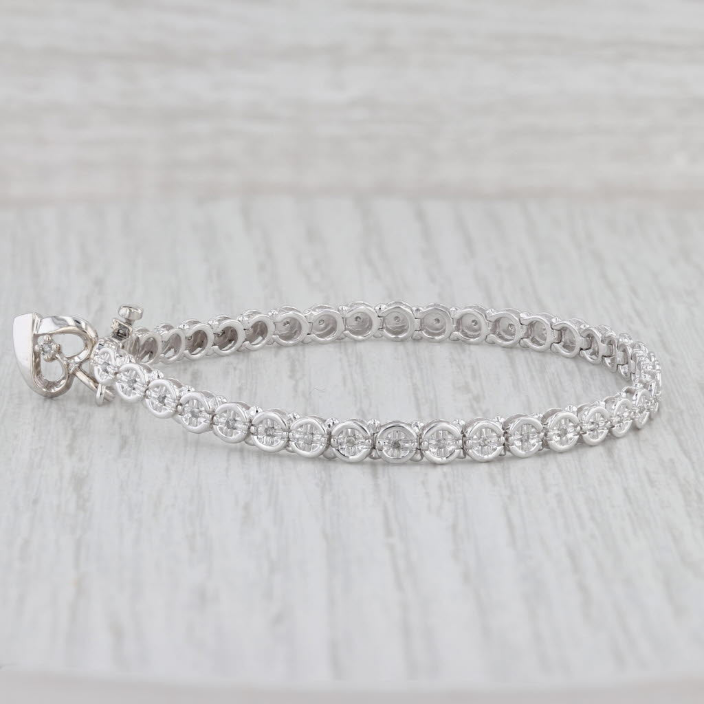 Light Gray 0.15ctw Diamond Tennis Bracelet Heart Charm 10k White Gold 6.75"
