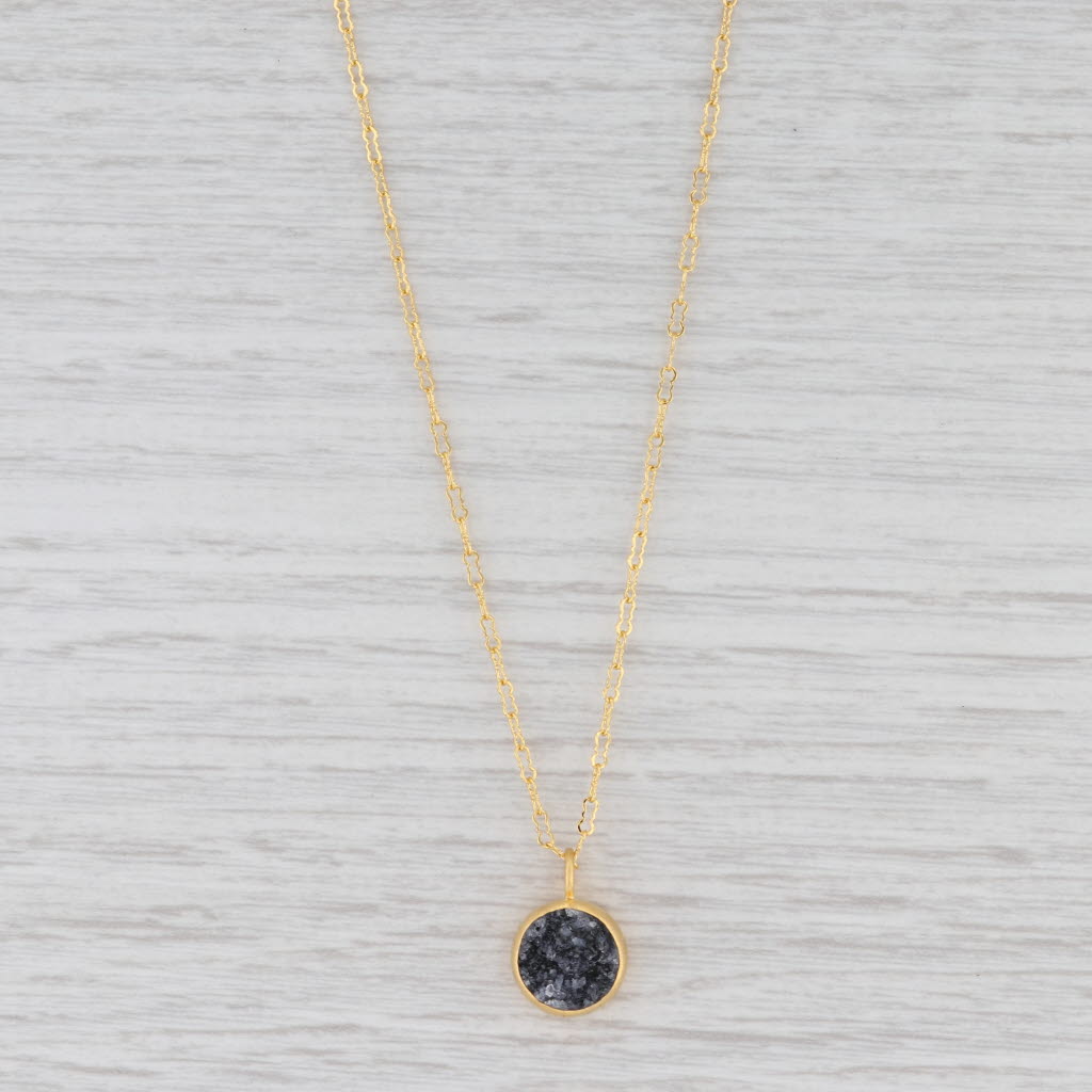 Light Gray New Nina Nguyen Petal Necklace Black Druzy Quartz Sterling Gold Vermeil 16-18”