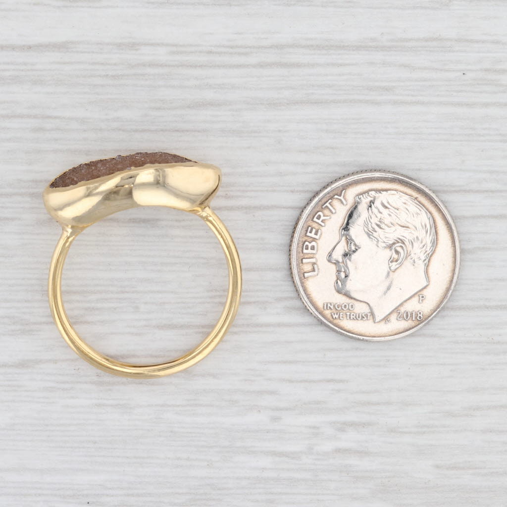 Light Gray New Nina Nguyen Ring Sand Druzy Quartz Sterling Silver 22k Gold Vermeil Size 7