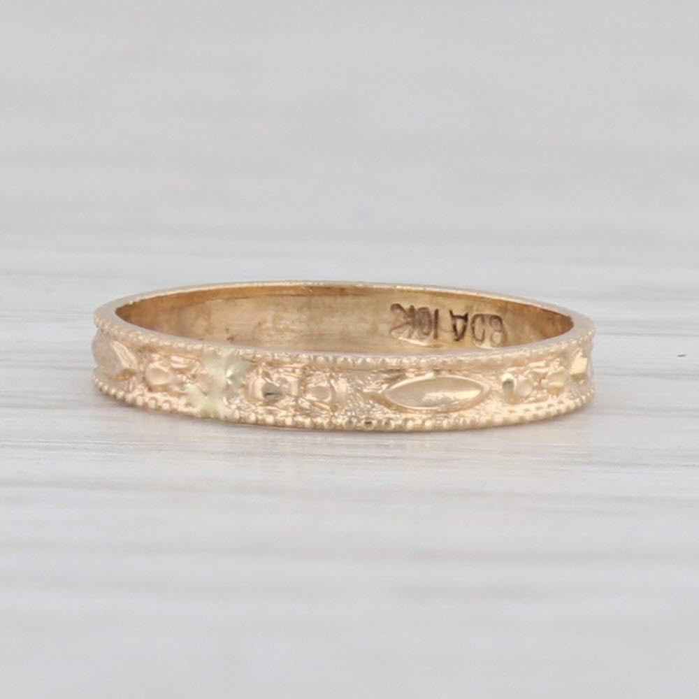 Light Gray Antique Floral Baby Ring 10k Yellow Gold Keepsake Small Baby Size BDA