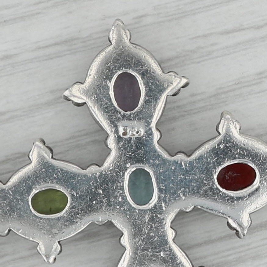 Dark Gray 4.70ctw Gemstone Cross Pendant Sterling Silver Garnet Topaz Amethyst Peridot