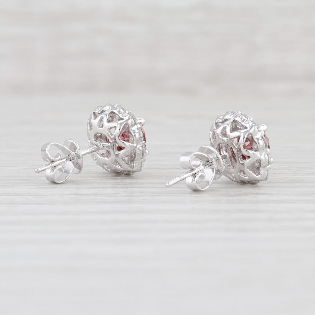 Light Gray New 2.80ctw Raspberry Pink White Diamond Halo Stud Earrings 14k White Gold