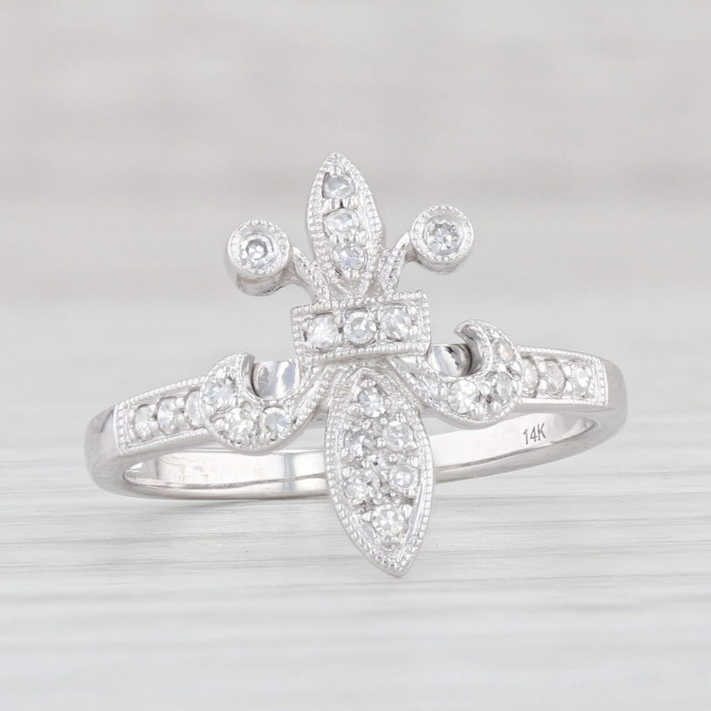 Light Gray 0.14ctw Diamond Fleur De Lis Ring 14k White Gold Size 5.25