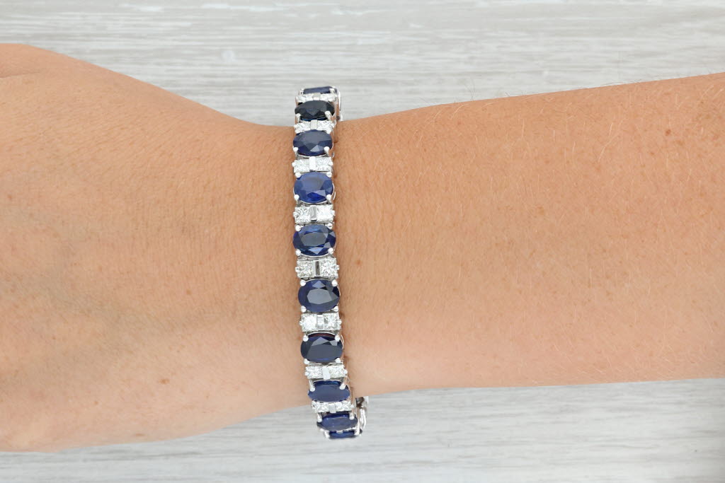 Tan 36.10ctw Sapphire Diamond Tennis Bracelet 950 Platinum 6.75" 8.8mm GIA