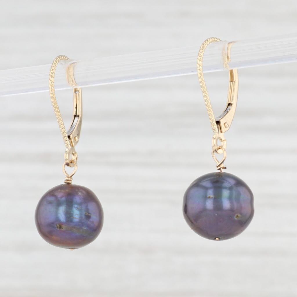 Light Gray Cultured Gray Black Pearl Drop Earrings 14k Yellow Gold Pierced Dangles