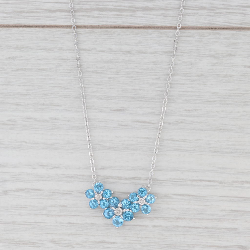 Light Gray 3.60ctw Blue Topaz Diamond Flower Pendant Necklace 10k White Gold 17.75"