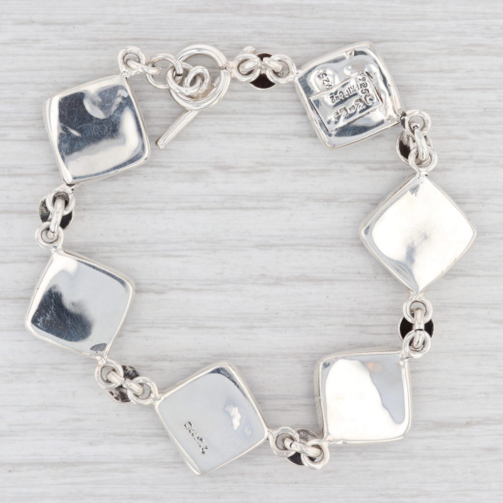 Light Gray New Black Resin Square Link Bracelet Sterling Silver Toggle Clasp 7.5" 18.1mm