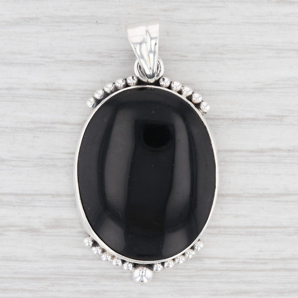 Light Gray New Black Glass Statement Pendant Sterling Silver Oval Solitaire Bead Accenting