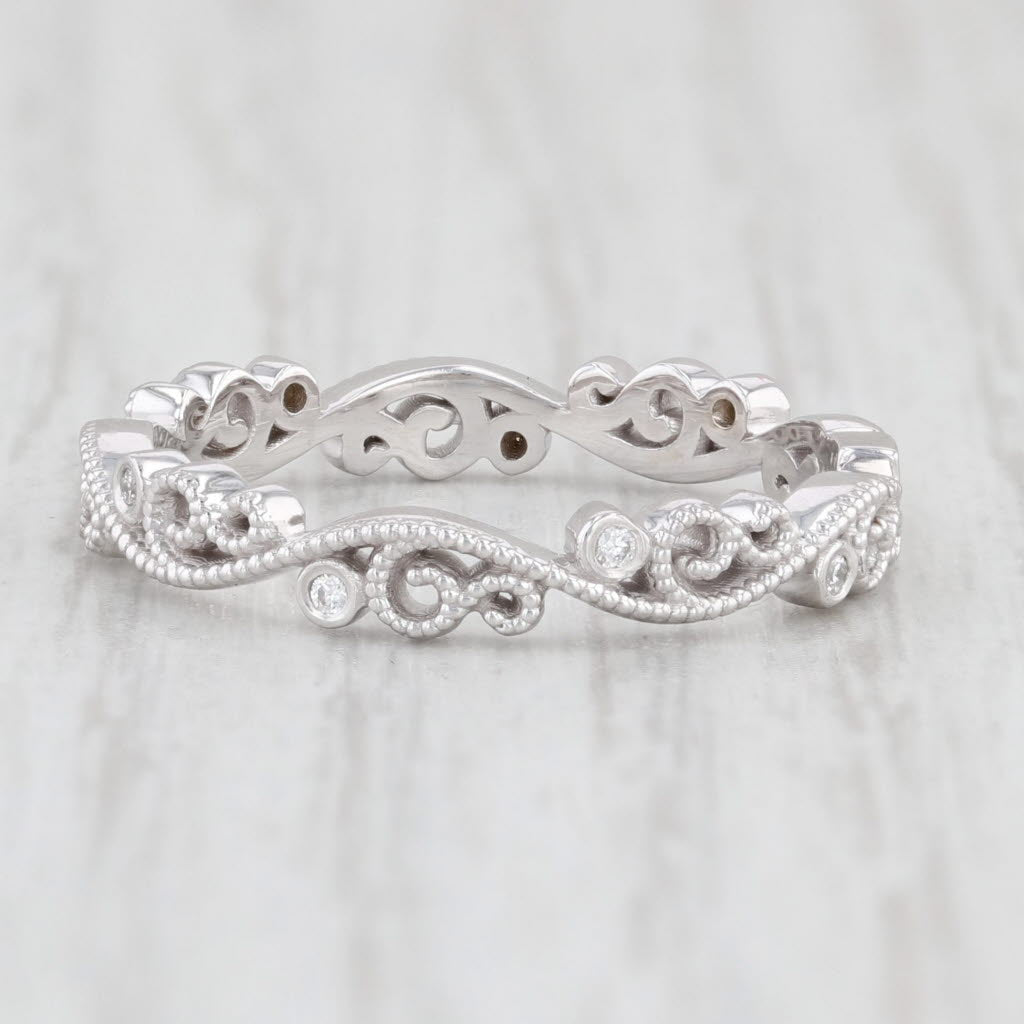 Light Gray New Ornate Diamond Scrollwork Ring 14k White Gold Sz 6.25 Stackable Wedding Band